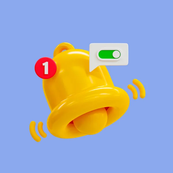3d minimal turn-on notification concept. New update reminder. New notification alert. A bell icon and switch toggle button with clipping path. 3d illustration.