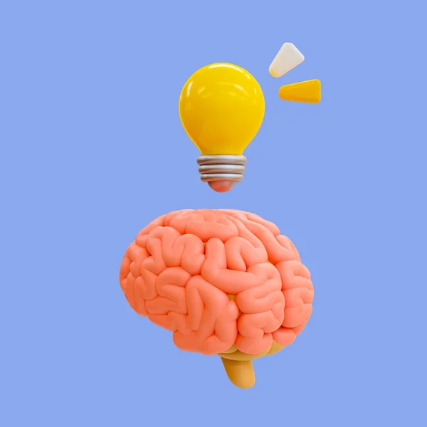 3d minimal growth mindset concept. Generate new idea. come up with a new idea. Brain with a light bulb with clipping path. 3d rendering illustration.