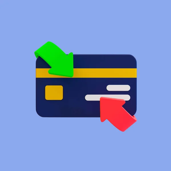 3D最低网上购物费用 没有钱的付款 带有裁剪路径箭头的信用卡 3D渲染说明 — 图库照片
