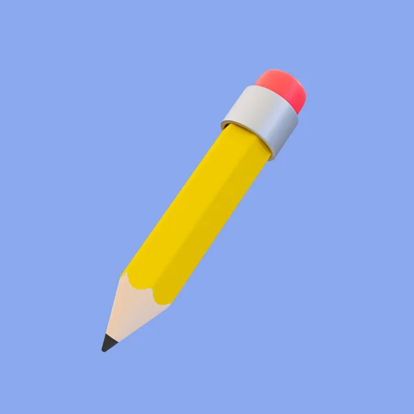 3D最小铅笔 带有剪切路径的教室元素 3D说明 — 图库照片