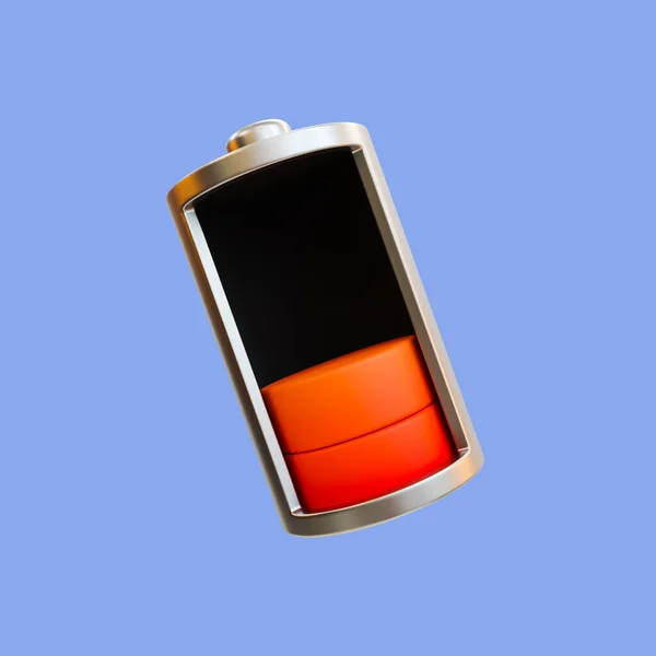 3d minimal battery status icon. green energy charging. low power tube. Battery at low level with clipping path. 3d illustration.