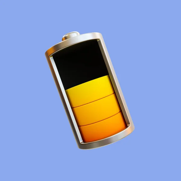 3d minimal battery status icon. green energy charging. medium power tube. Battery at medium level with clipping path. 3d illustration.
