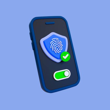 Parmak izi doğrulamasında en az 3 boyutlu dönüş. Kullanıcı doğrulaması. Güvenlik koruma sistemi. Parmak izi tarama sistemi olan akıllı telefon. 3D tasvir. kırpma yolu dahil.