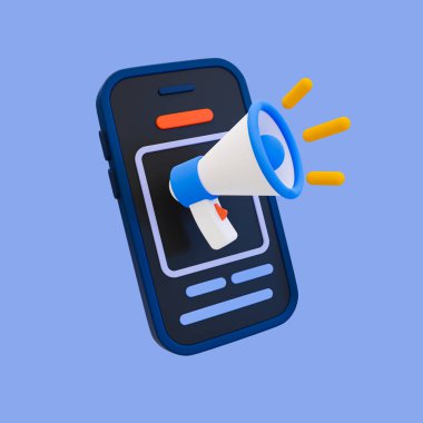 3D minimal megafon. İşletme avukatlığı konsepti. İş duyurusu. Hoparlör ikonu. 3 boyutlu illüstrasyon. kırpma yolu dahil.