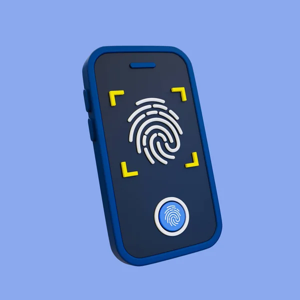 3D最小指紋認証 認証を使え 安全保護システムだ 指紋スキャン付きスマートフォン 3Dレンダリング図 クリッピングパスが含まれています — ストック写真