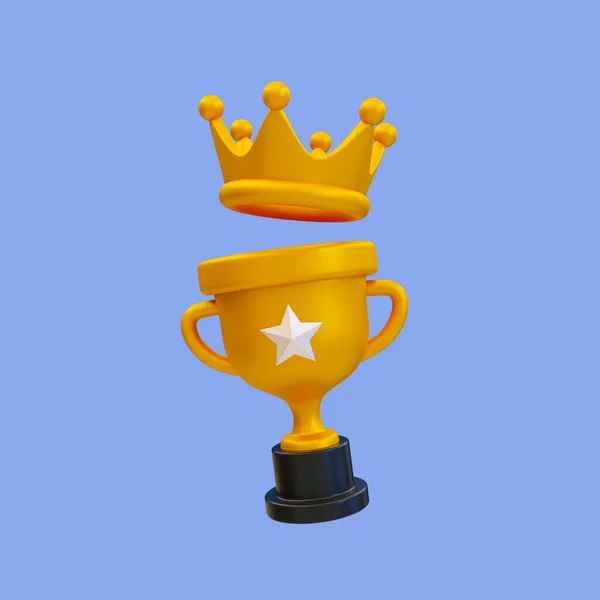 3d minimal winner cup. Achievement award, Trophy cup. Champion trophy, shiny golden cup, Winner award. A champion trophy with a golden crown. 3d rendering illustration, clipping path included.
