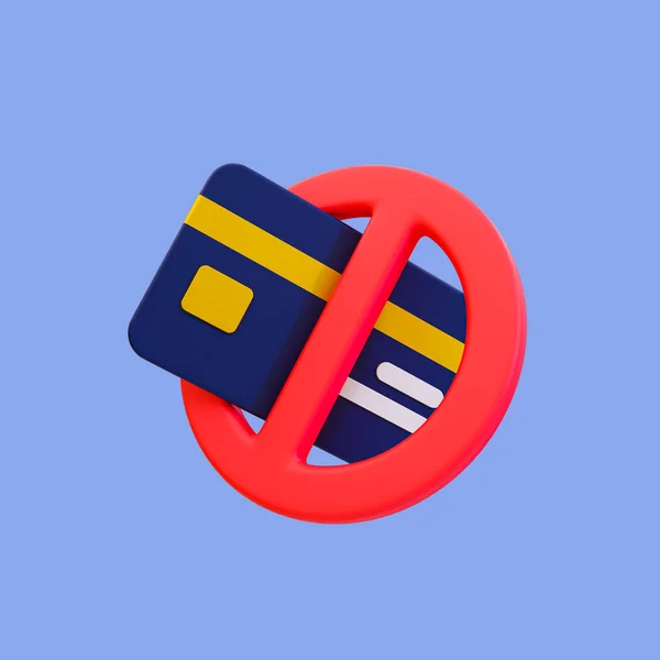3d minimal A credit card with a stop icon. no credit card accepted icon. credit is not accepted sign. 3d rendering illustration, clipping path included.