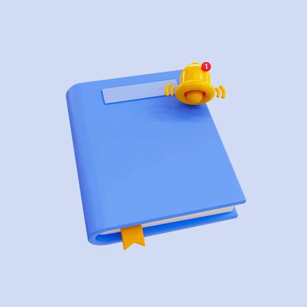 3d minimal learning reminder. homework alarm. Reading a book reminder. Book with a bell icon. 3d illustration, clipping path included.