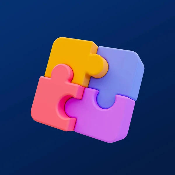 3d minimal jigsaw solved. problem-solving. teamwork collaboration concept. jigsaw puzzle connecting together. 3d illustration. clipping path included.