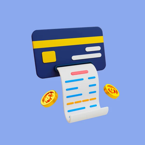 Minimal Product Checkout Shopping Payment Concept Credit Card Receipt Rendering — Stock Photo, Image