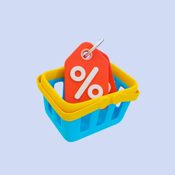 3d minimal Special discount offer icon. Flash sale. Special big sale offer. Shopping basket with percent tag. 3d illustration. clipping path included.