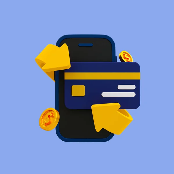 Minimaler Zahlungserfolg Beim Einkaufen Geldloses Konzept Smartphone Mit Kreditkarte Darstellung — Stockfoto