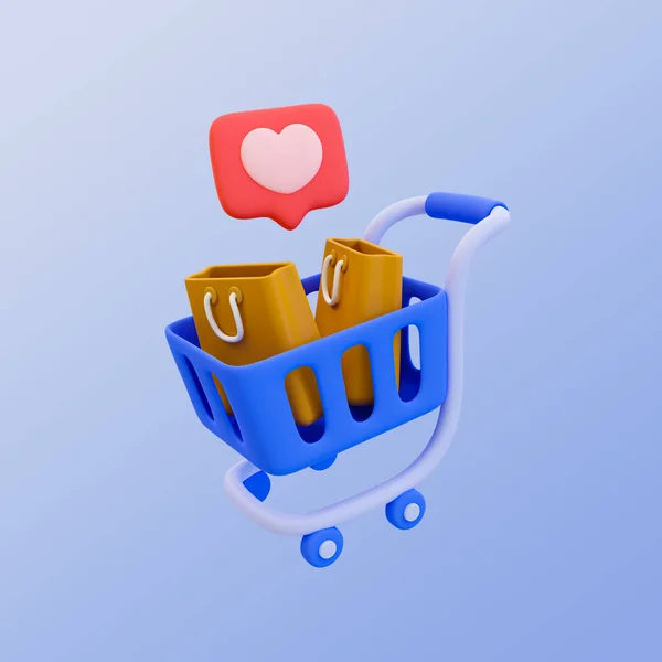 Minimal Online Shopping Concept Shopping Time Shopping Cart Shopping Bags — Stock Photo, Image