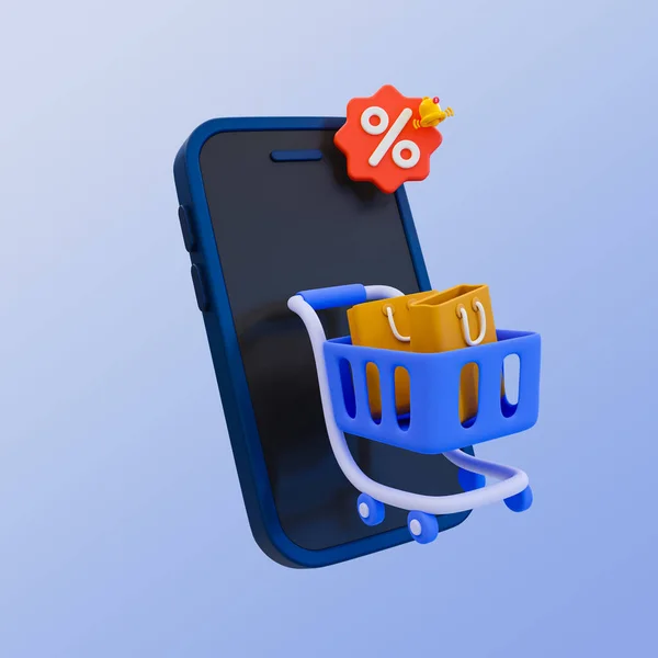 Minimal Online Shopping Koncept Dags Att Handla Stor Försäljningspåminnelse Smartphone — Stockfoto