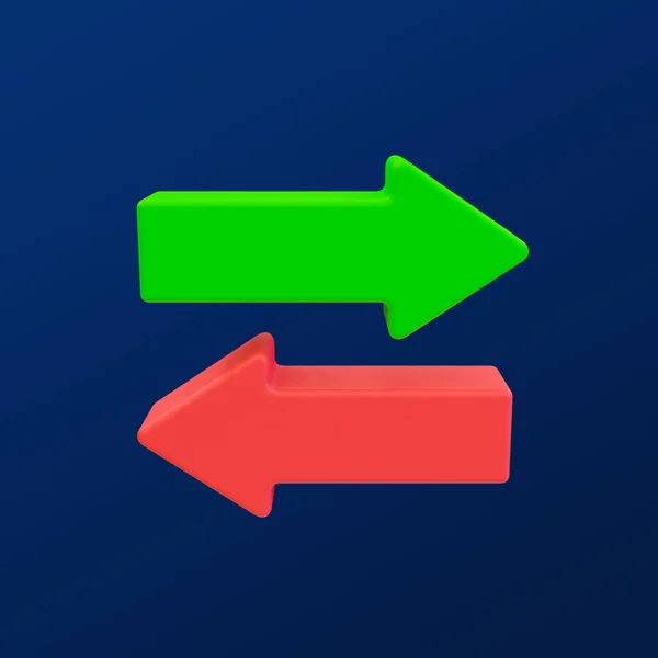 3d exchange icon. switching arrow icon. green arrow and red arrow swapping. 3d illustration. clipping path included.