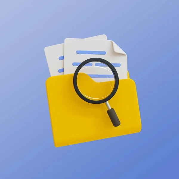 Minimal File Management File Examination Document Inspection Folder Magnifying Glass — Stock Photo, Image