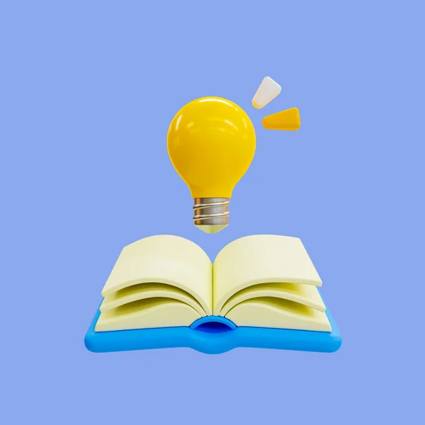 3d minimal spark creative ideas. innovative and creative icon. Spark creative ideas. textbook with lightbulb. 3d illustration. clipping path included.