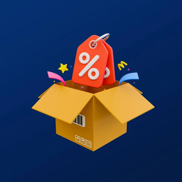 3d minimal special discount offer icon. flash sale. special big sale offer. parcel box with percent tag. 3d illustration. clipping path included.