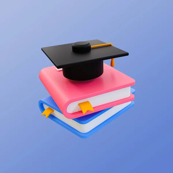3d minimal graduation concept. learning for success concept. study to success. textbook with graduation cap. 3d rendering illustration. clipping path included.