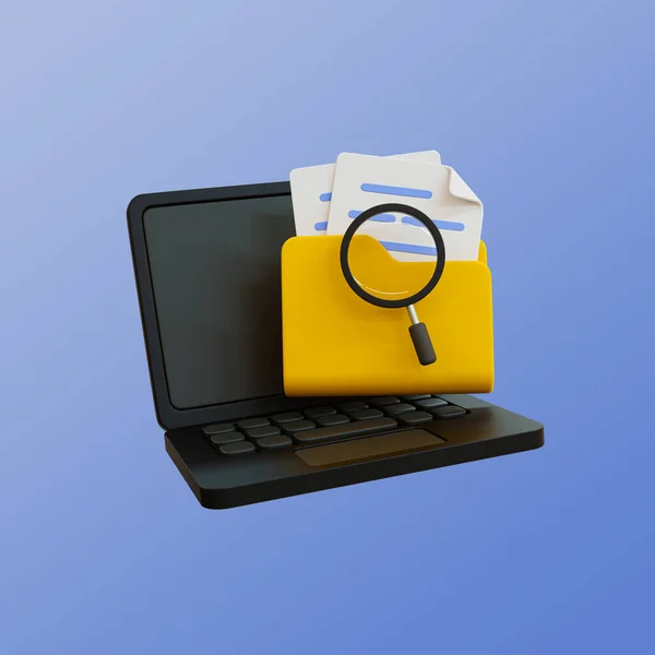 Minimalne Zarządzanie Plikami Badanie Akt Kontrola Dokumentów Laptop Folderem Szkłem — Zdjęcie stockowe