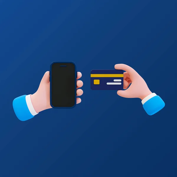 최소한의 돈없는 신용카드 개념입니다 온라인 스마트폰 카드를 손입니다 렌더링 일러스트 — 스톡 사진