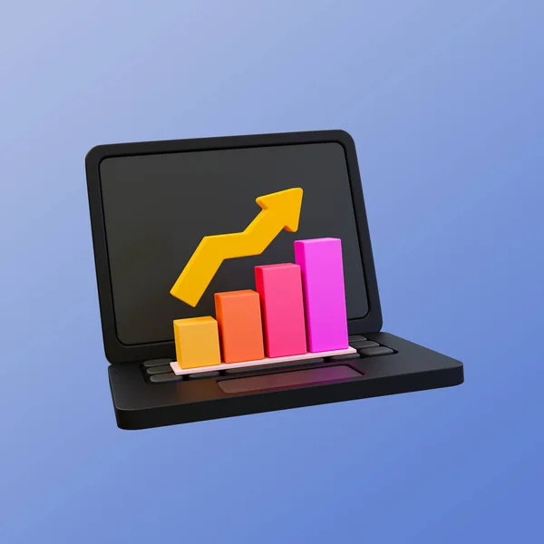 Minimal Data Analysis Icon Soaring Finances Stock Strengthening Currency Laptop — Stock Photo, Image