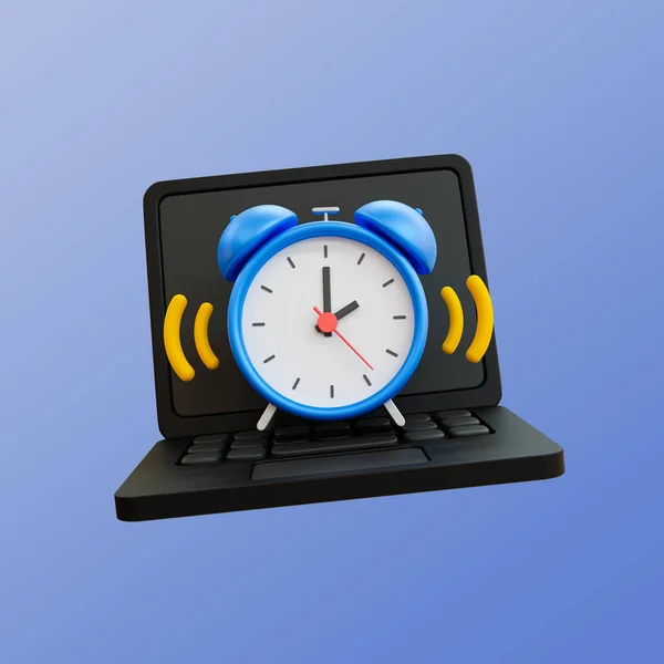 Minimales Zeitmanagement Terminorganisation Terminerinnerung Laptop Mit Wecker Illustration Schneidpfad Inklusive — Stockfoto