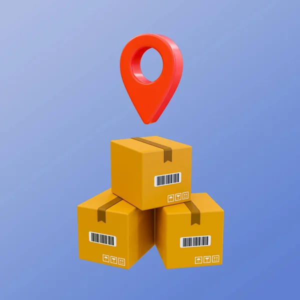 Minimale Produktlieferung Frachtverkehr Warenverteilung Ein Paketstapel Mit Einem Ortssymbol Darstellung — Stockfoto