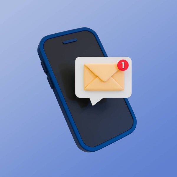 3d minimal unread messages reminder. letter notification. online mail notification. smartphone with envelope and notification icon. 3d illustration. clipping path included.