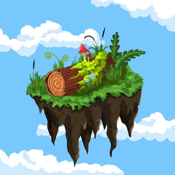 Grüne Fliegende Insel Cartoon Illustration Buntes Vektorbild Eines Schwimmenden Landstücks — Stockvektor