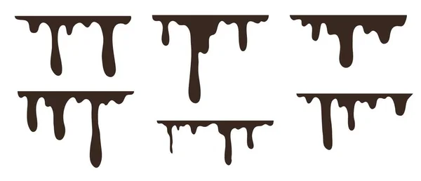 Brown Melting Drips Chocolate Collection Melt Drips Chocolate Abstract Liquid — Stock Vector