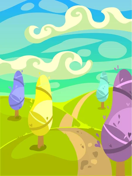 Kindermärchenwelt Mit Magischem Hintergrund Fantasielandschaft Vektor Cartoon Hintergrund Illustration — Stockvektor