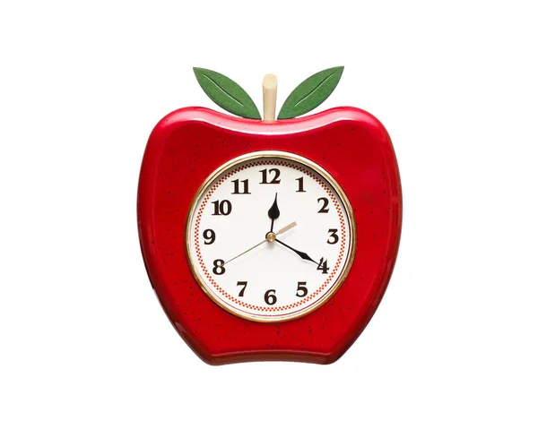 白いリンゴの形をしたかわいい赤い時計 — ストック写真