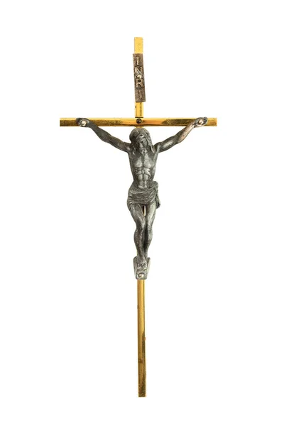 Traditional Metal Crucifix Isolated White — Stock Photo, Image