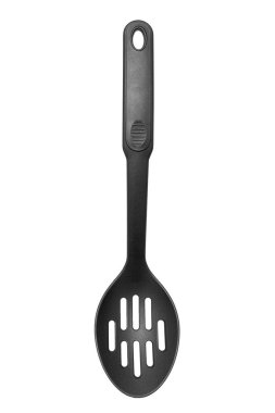 Lekeli silikon kaşık beyaza izole edilmiş.