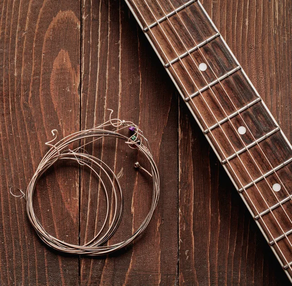 Guitarra Acústica Equipada Com Novas Cordas Bronze Fosforado — Fotografia de Stock