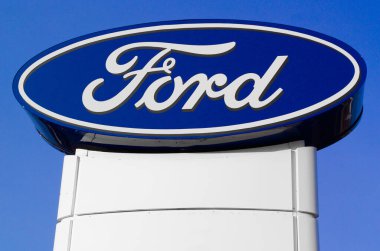 Truro, Canada - January 29, 2023: Ford dealership sign. Ford Motor Company is an American based automobile manufacturer.