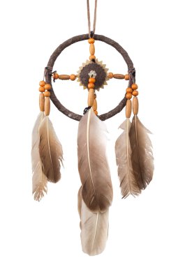 Traditional native dreamcatcher isolated on white