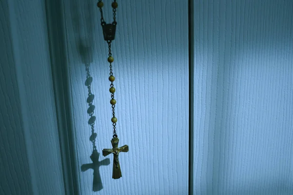 Catholic Crucifix Pendant Closet Door Soft Moonlight — Stock Photo, Image
