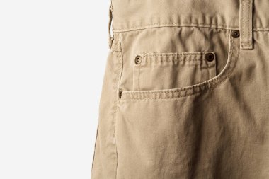 Kopya alanı olan haki rengi pantolonların ayrıntılı görünümü