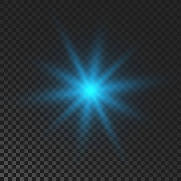 Sparkling Star Blue Glowing Flickering Flashing Light Dark Transparent Background — Stock Vector