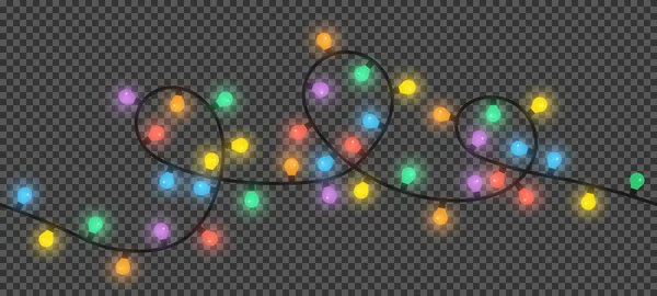 Lumières Noël Sur Fond Transparent Foncé Chaîne Vectorielle Lumières Vacances — Image vectorielle
