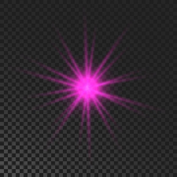 Sparkling Star Purple Glowing Flickering Flashing Light Dark Transparent Background — Stock Vector