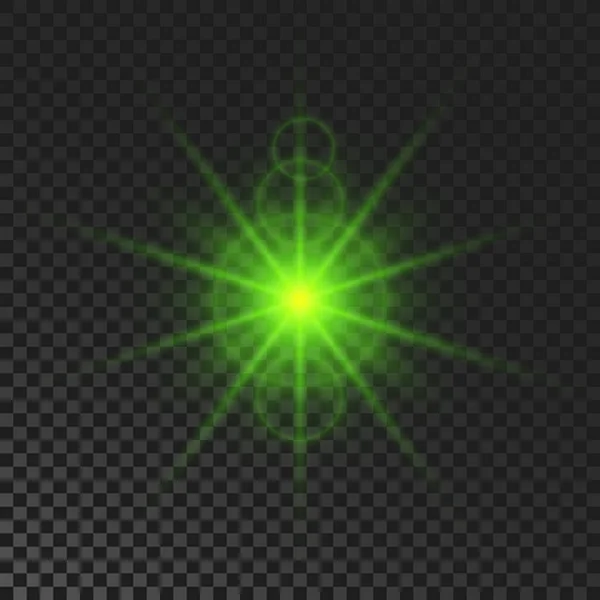Sparkling Star Green Glowing Flickering Flashing Light Dark Transparent Background — ストックベクタ