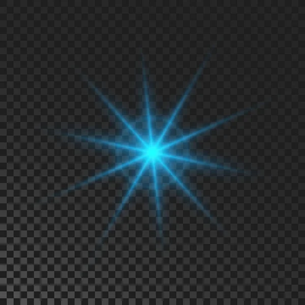 Ігриста Зірка Синій Блискучий Мерехтливий Блимає Світло Темному Прозорому Фоні — стоковий вектор