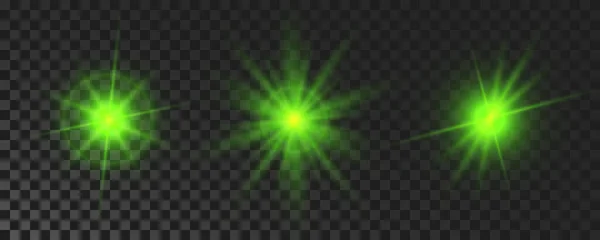 Set Sparkling Stars Green Glowing Flickering Flashing Lights Dark Transparent Gráficos De Vetores