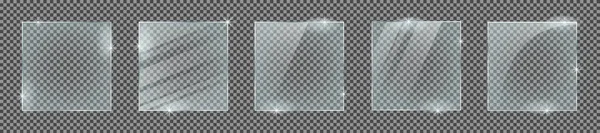 Set Square Glass Plates Isolated Transparent Background Vector Glass Reflection — Stockvektor