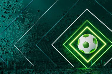 Futbol topu nesnesi, spor topu tasarımı, futbol unsuru konsepti, 3D illüstrasyon, soyut futbol teknolojisi, akıllı telefon mobil ekran, yeşil çimen sahası, online spor, kumarhane spor dünyası