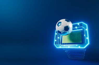 Futbol topu nesnesi, spor topu tasarımı, futbol unsuru konsepti, 3D illüstrasyon, soyut futbol teknolojisi, akıllı telefon mobil ekran, yeşil çimen sahası, online spor, kumarhane spor dünyası
