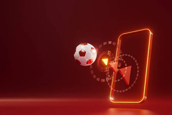 サッカーボールオブジェクト スポーツボールデザイン サッカー要素の概念 3Dイラスト 抽象的なサッカー技術 スマートフォンのモバイル画面 緑の芝生のフィールド オンラインスポーツライブ カジノスポーツビジネス — ストック写真